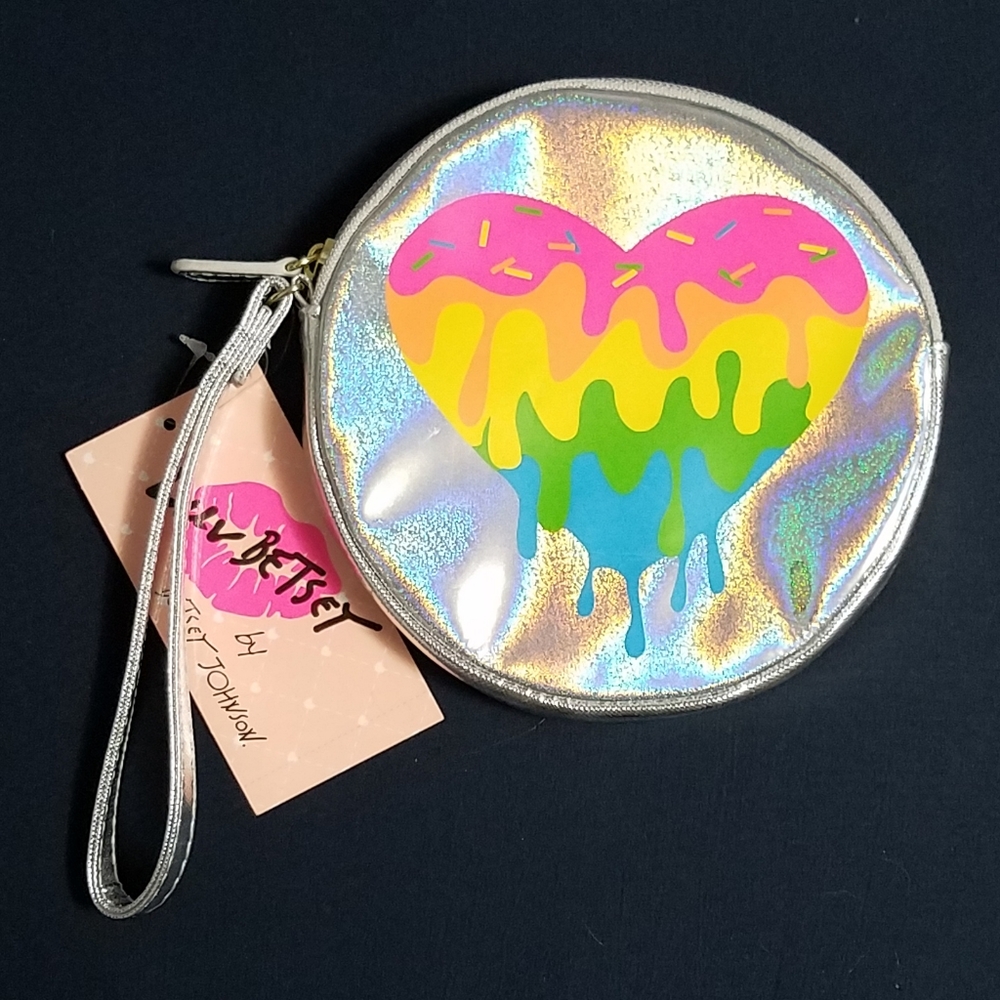 NWT cute Betsey Johnson holographic heart clutch